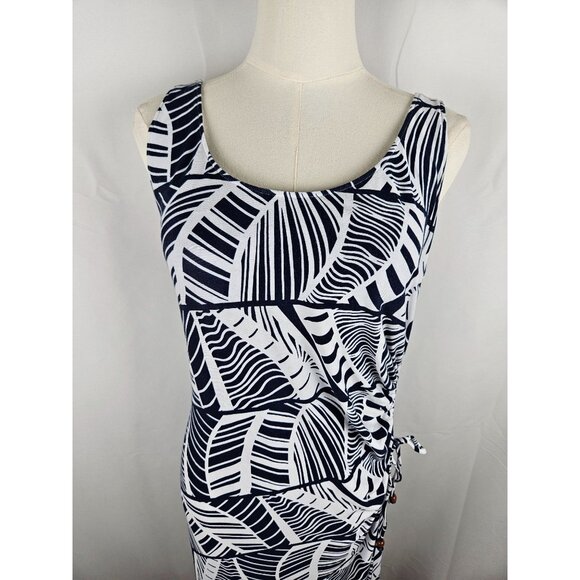 NEW! Tommy Bahama Maxi Dress Medium Navy Tropical Print Ruched Tie, Split - Picture 3 of 12